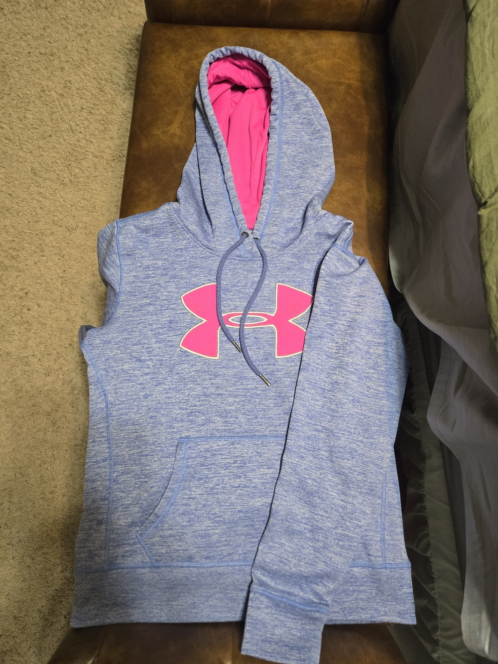 Under Armour Light Blue Heather Hoodie with Hot Pink Logo